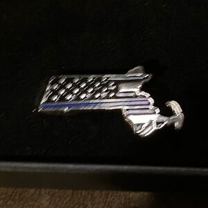 Silver and Blue State-Shaped Lapel Pin